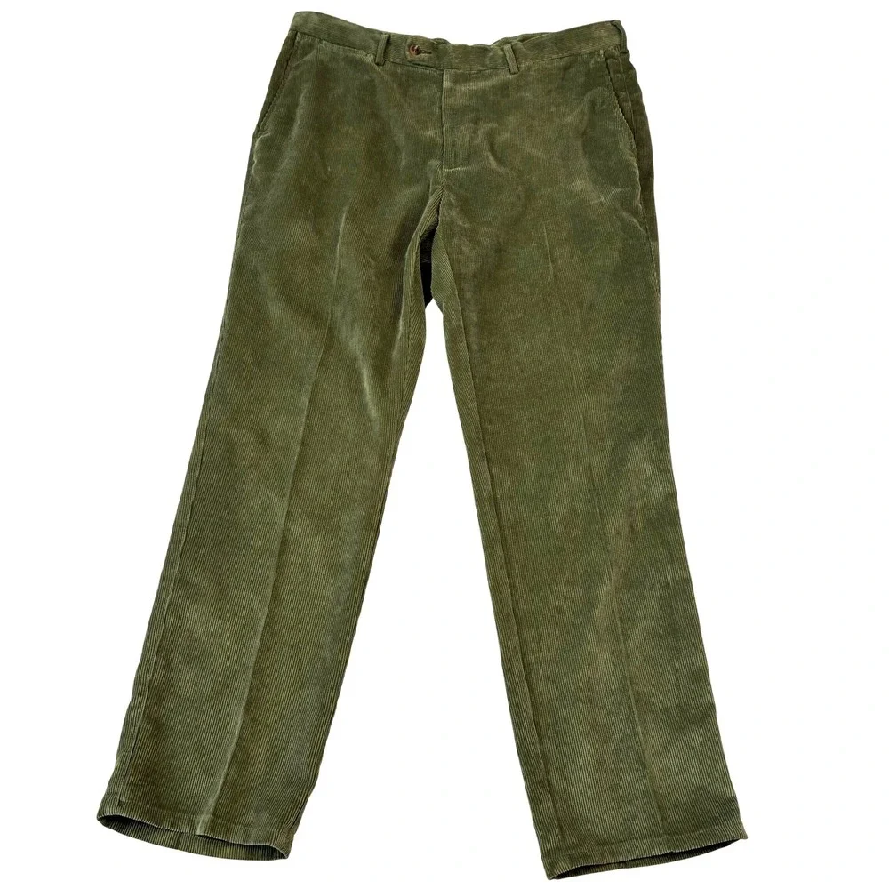 Peter Millar Mens 38x31‎ Olive Green Corduroy Pants Superior Soft Straight Leg
